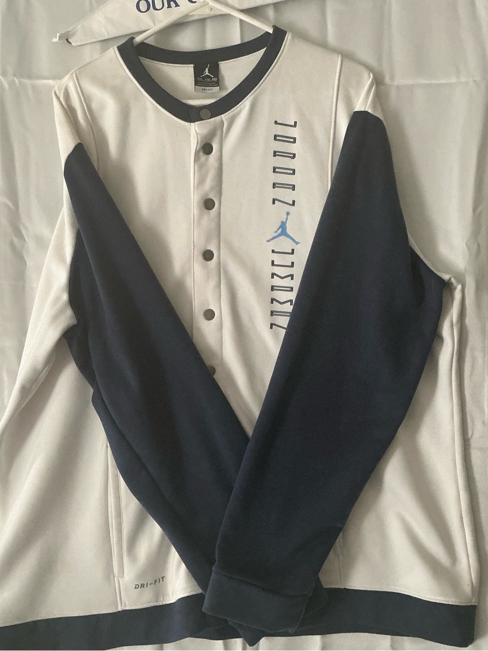 Jordan Two-Tone Button-Up Jacket in White and Navy